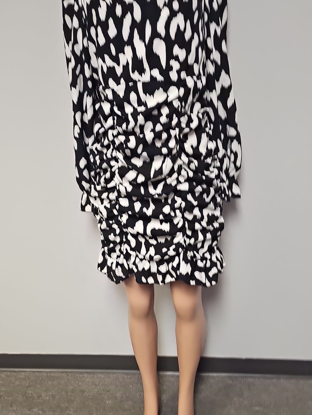 SHEIN Black & White Ruched Animal-Print Midi Skirt